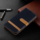 Kleurafstemming Denim Texture Leather Case voor Galaxy M10, met houder & kaartsleuven & portemonnee & lanyard (zwart)