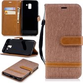 Kleurafstemming Denim Texture Leather Case voor Galaxy J6, met houder & kaartsleuven & portemonnee & lanyard (bruin)