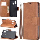 Retro lamsvacht textuur pure kleur horizontale flip pu lederen case voor Galaxy A20 & A30, met houder & kaartsleuven & portemonnee & lanyard (bruin)
