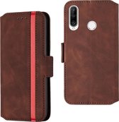 Voor Huawei P30 lite Retro Frosted Oil Side Horizontal Flip Case met houder en kaartsleuven (wijnrood)