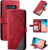 Voor Samsung Galaxy S10 Skin Feel Splicing Horizontale flip lederen tas met houder & kaartsleuven & portemonnee & fotolijst (rood)
