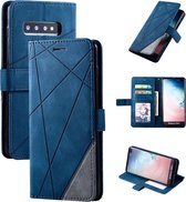 Voor Samsung Galaxy S10 Plus Skin Feel Splicing Horizontale Flip Leather Case met houder & kaartsleuven & portemonnee & fotolijst (blauw)