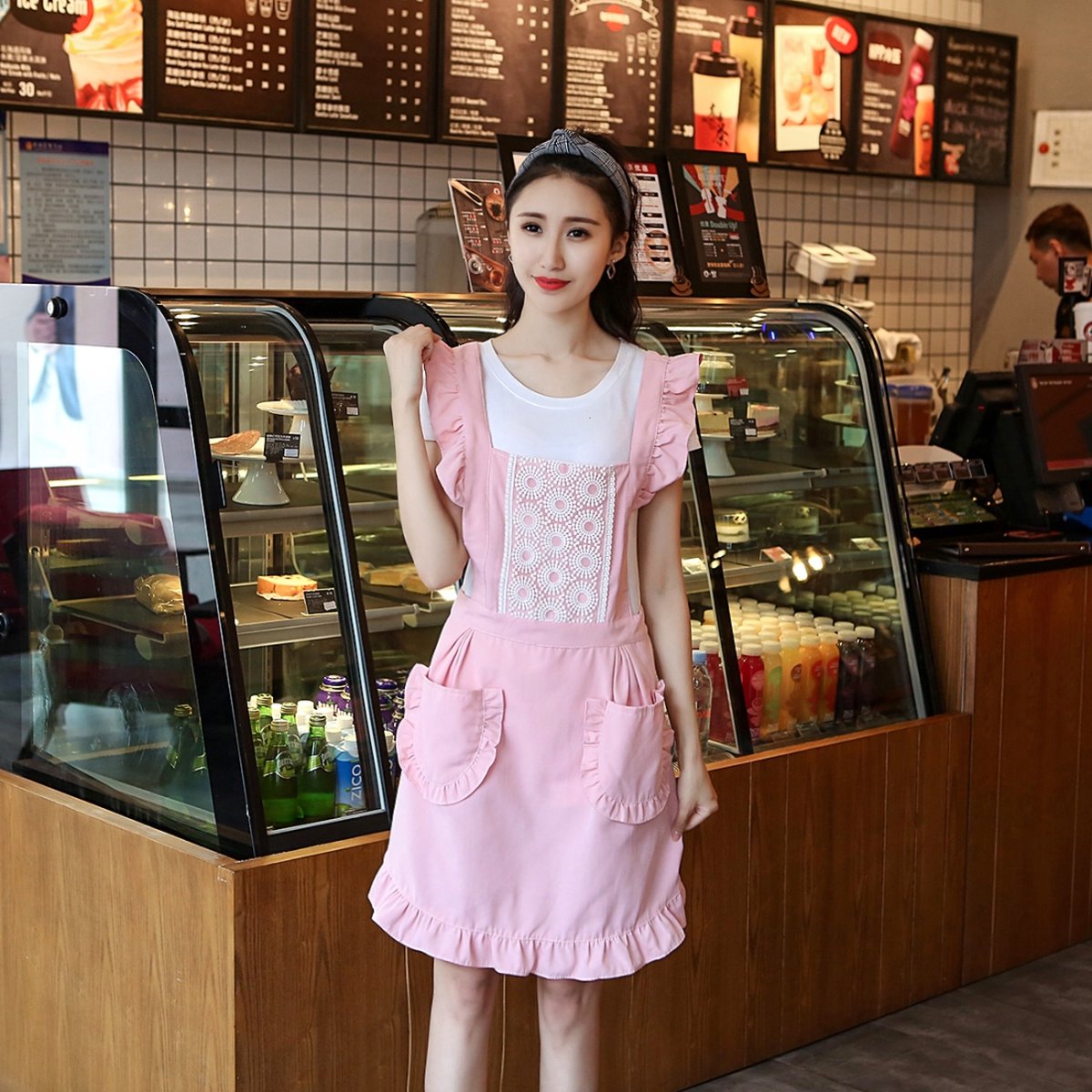 2 stuks prinses schort keuken vrouwen werkkleding coffeeshop schort, specificatie: mouwloze schort (roze)