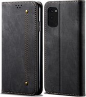 Voor Galaxy S20 plus denim textuur casual stijl horizontale flip lederen tas met houder en kaartsleuven en portemonnee (zwart)