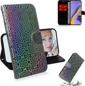 Voor Galaxy A51 effen kleur kleurrijke magnetische gesp horizontale flip pu lederen case met houder & kaartsleuven & portemonnee & lanyard (zilver)