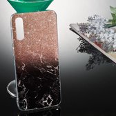 Gekleurde tekening patroon IMD vakmanschap Soft TPU beschermhoes voor Galaxy A50 (Rose goud zwart marmer)