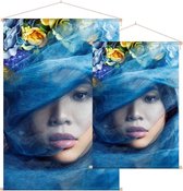 Vrouw met blauwe sluier,  - Foto op Textielposter - 120 x 180 cm