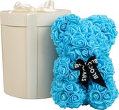 Blauwe Rosebear in luxe witte geschenkdoos - Rosebear - Rozenbeer - Roosbeer - Teddybear Rozen - Babykado - Kraamkado - Kraamkado jongen - Babygift - Babyshower - Newborn