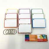 Leitner Flashcards - Colour Pack 500 A7 Flashcards met Stabilo point 88 - etui 6 kleuren - 10 pakjes A7 flashcards in 10 kleuren - Perforatie en 5 klikringen - 100% FSC Karton & 100% Gemaakt 