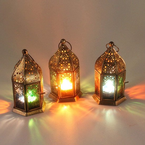 Lot de 3 lanternes marocaines Bougeoir en verre