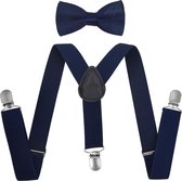 Fako Fashion® - Kinder Bretels Met Vlinderstrik - Kinderbretels - Vlinderdas - Strik - 65cm - Navy Blauw