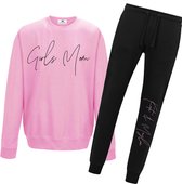 Dames joggingpak roze-zwart-girls mom met kindernamen-Maat Xl