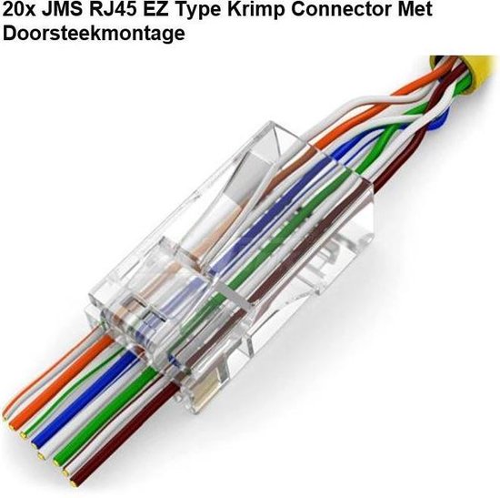 JMS® RJ45 EZ Type Krimp Connector Met Doorsteekmontage Voor CAT5, CAT5e en CAT6 UTP Netwerkkabel. - 20 stuks