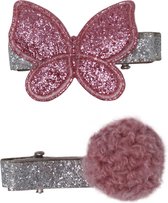 Jessidress® Haarclips Mini Haar clip met kleine vlinder en pompom - Donker Roze