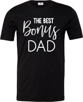 Heren T-shirt-the best bonus dad-zwart-wit-Maat S