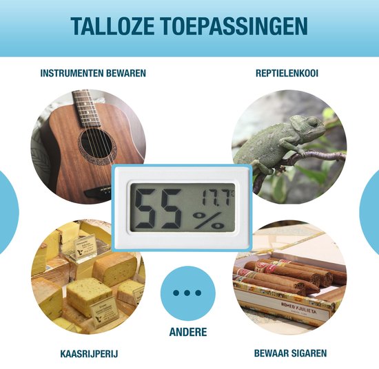 Qitch&Quisine - Hygro - Vochtmeter - Hygrometer - Hygrometer Met Batterijen - Wit - Inclusief Thermometer - Digitale Luchtvochtigheidsmeter - Voor Binnen & Buiten - 2 in 1 - Set van 3