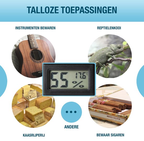 Qitch&Quisine - Hygro - Vochtmeter - Hygrometer - Hygrometer Met Batterijen - Zwart - Inclusief Thermometer - Digitale Luchtvochtigheidsmeter - Voor Binnen & Buiten - 2 in 1 - Set van 3