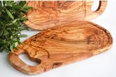 Rustieke olijfhouten steakplank met sapgroef & handvat - duurzaam - circa. 45-49 cm gemaakt uit olijfhout