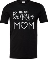 Dames T-shirt-the best bonus mom-zwart-wit-Maat L