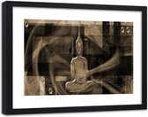 Foto in frame , Boeddha in rook , 120x80cm , Bruin , Premium print