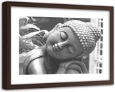 Foto in frame , Slapende Boeddha , 120x80cm , Grijs , Premium print