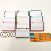 Leitner Flashcards - Colour Pack 500 A7 Flashcards met Stabilo point 88 pastel etui  - 10 pakjes A7 flashcards in 10 kleuren - Perforatie en 5 klikringen - 100% FSC Karton & 100% Gemaakt in N