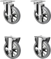 CASCOO SETSHFH200BAF2D0N wielenset 2 zwenkwielen - 2 bokwielen - aluminium velg - elastiek - diameter 200 mm - zware belasting - dubbele kogellagers - draagvermogen 1350 kg (4-pack)