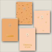 Wenskaarten set 4 dubbele kaarten met enveloppe - Gold Hello