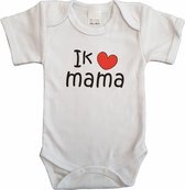 Witte romper met "Ik hou van mama" - maat 68 - moederdag, zwanger, cadeautje, kraamcadeau, grappig, geschenk, baby, tekst, bodieke