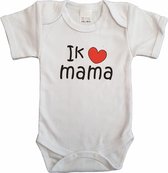 Witte romper met "Ik hou van mama" - maat 80 - moederdag, zwanger, cadeautje, kraamcadeau, grappig, geschenk, baby, tekst, bodieke