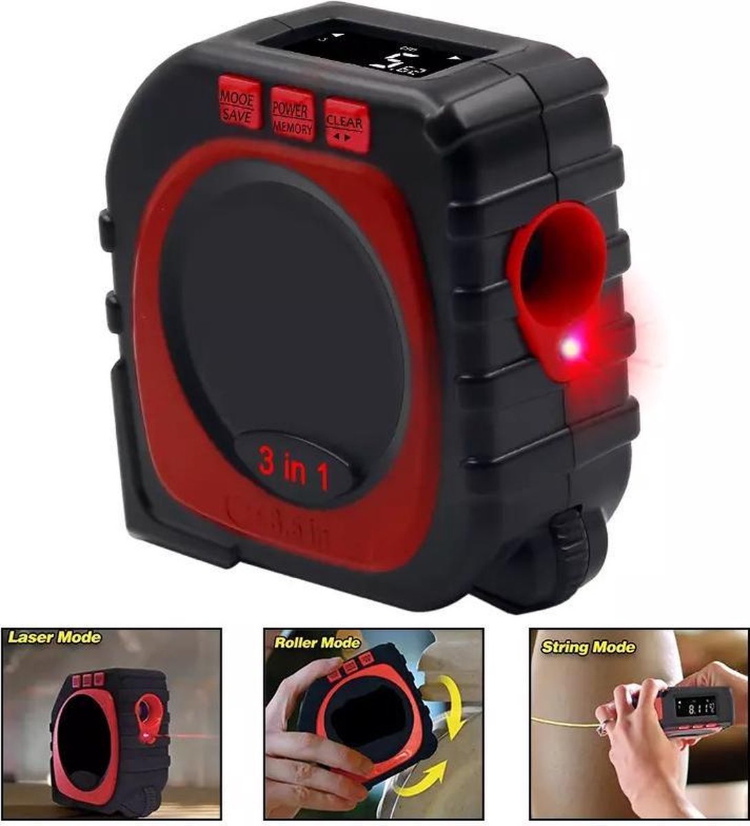 Digitale rolmaat met LCD display 3-in-1 met Laser Rolwiel Uittrekkoord ...