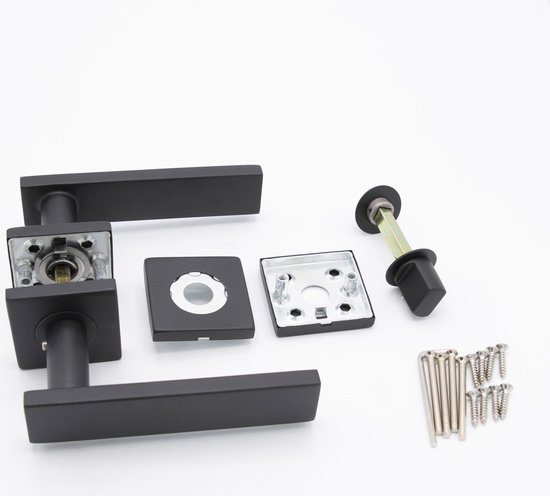 Slotman Solutions Deurklink WC – RVS – Mat Zwart – Vierkante Rozet – Toiletsluiting – Deurbeslag Set