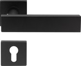 Slotman Solutions Mat zwarte Deurklink RVS met vierkante rozet en cilindergat - Deurkruk zwart voor stijlvolle en elegante uitstraling