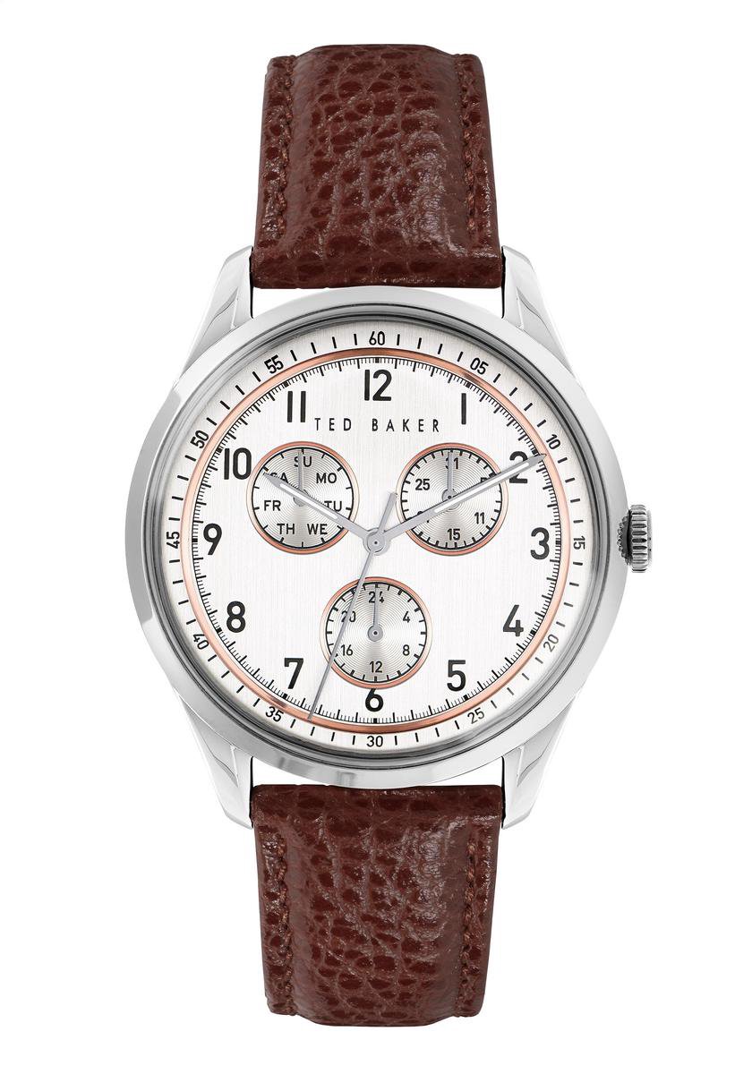 Ted Baker Daquir Multifunction - Herenhorloge - BKPDQS104 - Zilver - Bruin - Lederen horlogeband - 40 MM - Gespsluiting