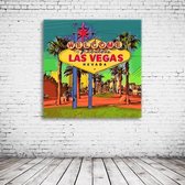 Las Vegas Pop Art Acrylglas - 80 x 80 cm op Acrylaat glas + Inox Spacers / RVS afstandhouders - Popart Wanddecoratie