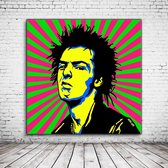 Pop Art Sid Vicious Canvas - 80 x 80 cm - Canvasprint - Op dennenhouten kader - Geprint Schilderij - Popart Wanddecoratie