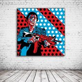 Pop Art Scarface Al Pacino aka Tony Montana Canvas - 100 x 100 cm - Canvasprint - Op dennenhouten kader - Geprint Schilderij - Popart Wanddecoratie