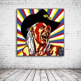 Pop Art Johnny Winter Canvas - 80 x 80 cm - Canvasprint - Op dennenhouten kader - Geprint Schilderij - Popart Wanddecoratie