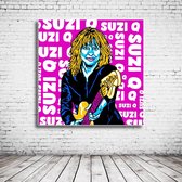 Pop Art Suzi Quatro Acrylglas - 100 x 100 cm op Acrylaat glas + Inox Spacers / RVS afstandhouders - Popart Wanddecoratie