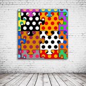 Pop Art Jigsaw United Colors Acrylglas - 100 x 100 cm op Acrylaat glas + Inox Spacers / RVS afstandhouders - Popart Wanddecoratie