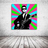 Pop Art Roy Orbison Acrylglas - 80 x 80 cm op Acrylaat glas + Inox Spacers / RVS afstandhouders - Popart Wanddecoratie