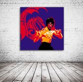 Bruce Lee Pop Art Acrylglas - 80 x 80 cm op Acrylaat glas + Inox Spacers / RVS afstandhouders - Popart Wanddecoratie