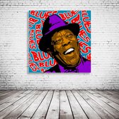 Buddy Guy Pop Art Canvas - 90 x 90 cm - Canvasprint - Op dennenhouten kader - Geprint Schilderij - Popart Wanddecoratie