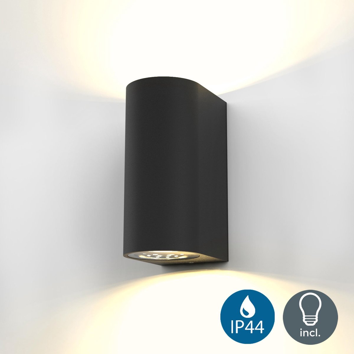 B.K.Licht - Buitenlamp - wandlamp - buitenverlichting - zwart - Ip44 - badkamer - 3.000K - 400Lm - 5