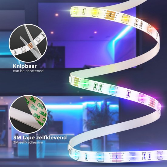 B.K.Licht - LED Strip - 3 meter - RGB - incl. afstandsbediening - incl. kleurverandering - zelfklevend - B.K.Licht