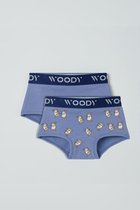 Woody short duopack meisjes - blauw + blauw cavia all-over print gestreept - 211-1-SHD-Z/089 - maat 98