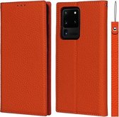 Voor Samsung Galaxy S20 Ultra Litchi Textuur Horizontale Flip Top Layer Koeienhuid Lederen Case met Houder & Kaartsleuven & Portemonnee & Riem & Draad Winder (Oranje)