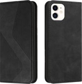 Skin Feel Magnetisch S-type Effen Kleur Horizontale Flip Leren Case met Houder & Kaartsleuf & Portemonnee Voor iPhone 12 mini (Zwart)