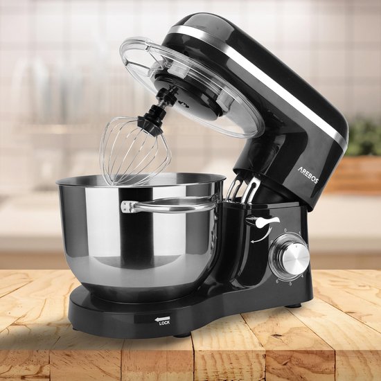 AREBOS Keukenmachine - 1500W - Keukenrobot - 6L - Keukenmixer - Foodprocessor - Roestvrij Stalen Mengkom - 6 Snelheden - Zwart van AREBOS — afbeelding 5