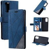 Voor OPPO Reno5 Pro 5G Skin Feel Splicing Horizontale Flip Lederen Case met Houder & Kaartsleuven & Portemonnee & Fotolijst (Blauw)